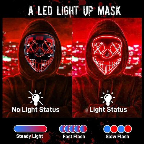 LED Mask Halloween Costumes Purge Mask for Adult Light Up Mask Cool Stuff Gift for Boys in Saudi Arabia