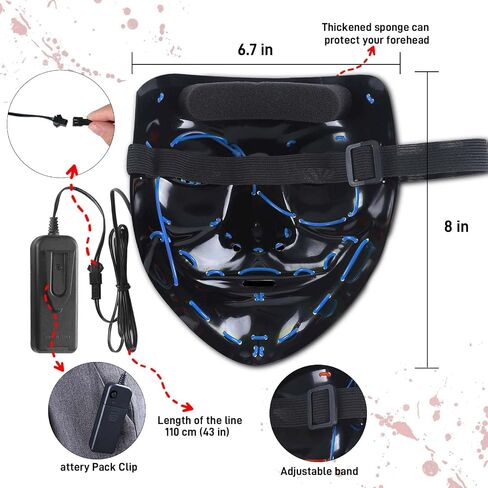 LED Mask Halloween Costumes Purge Mask for Adult Light Up Mask Cool Stuff Gift for Boys in Saudi Arabia