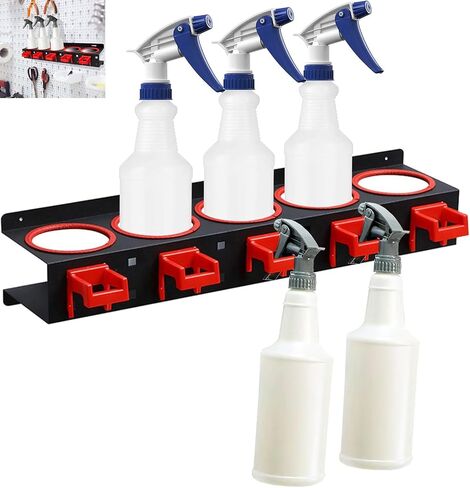 Spray Bottle Storage Rack, Wall-Mounted Spray Bottle Rack Holder, Garage Organizer Hanging Rail Car Beauty Shop Accessory Display Auto Cleaning Detailing Tools Hanger with 5 Plastic Hanging Hooks in Saudi Arabia