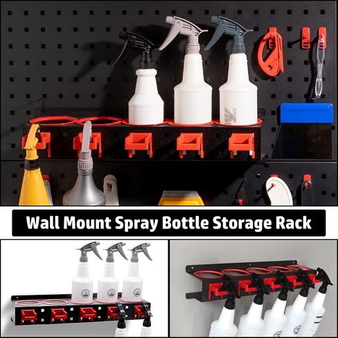 Spray Bottle Storage Rack, Wall-Mounted Spray Bottle Rack Holder, Garage Organizer Hanging Rail Car Beauty Shop Accessory Display Auto Cleaning Detailing Tools Hanger with 5 Plastic Hanging Hooks in Saudi Arabia