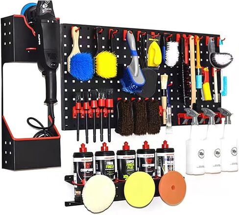 Spray Bottle Storage Rack, Wall-Mounted Spray Bottle Rack Holder, Garage Organizer Hanging Rail Car Beauty Shop Accessory Display Auto Cleaning Detailing Tools Hanger with 5 Plastic Hanging Hooks in Saudi Arabia