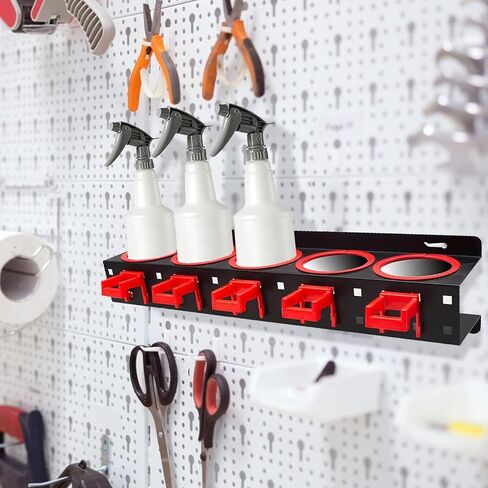 Spray Bottle Storage Rack, Wall-Mounted Spray Bottle Rack Holder, Garage Organizer Hanging Rail Car Beauty Shop Accessory Display Auto Cleaning Detailing Tools Hanger with 5 Plastic Hanging Hooks in Saudi Arabia