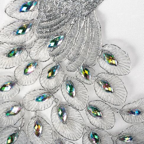 Pair Embroidered Beaded Pearl Peacock Fabric Colorful Rhinestones Applique, Handmade Sewing Tool for Wedding Dress Gown Bodice Costume Clothing Craft DIY (Gold) in Kuwait