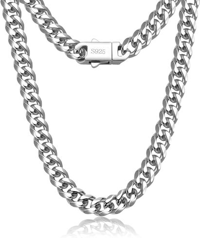 Cuban Link Chain for Men 7mm Silver Chain for Men Miami Cuban Mens Silver Chain,925 Sterling Silver Plated and 316L Stainless Steel 20/22/24/26/28/30 Inches Silver Chain for Men Necklace in Saudi Arabia