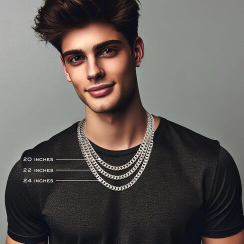 Cuban Link Chain for Men 7mm Silver Chain for Men Miami Cuban Mens Silver Chain,925 Sterling Silver Plated and 316L Stainless Steel 20/22/24/26/28/30 Inches Silver Chain for Men Necklace in Saudi Arabia