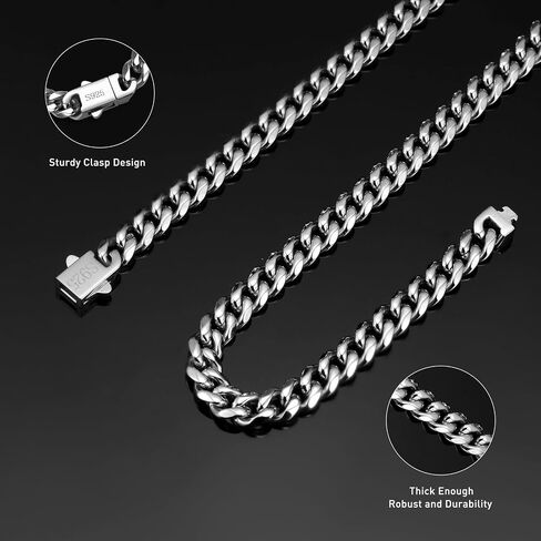 Cuban Link Chain for Men 7mm Silver Chain for Men Miami Cuban Mens Silver Chain,925 Sterling Silver Plated and 316L Stainless Steel 20/22/24/26/28/30 Inches Silver Chain for Men Necklace in Saudi Arabia