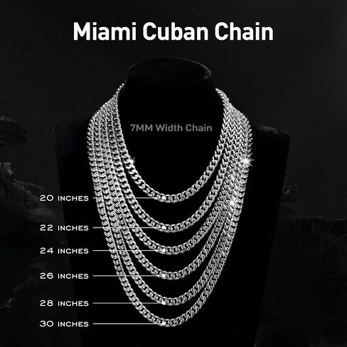 Cuban Link Chain for Men 7mm Silver Chain for Men Miami Cuban Mens Silver Chain,925 Sterling Silver Plated and 316L Stainless Steel 20/22/24/26/28/30 Inches Silver Chain for Men Necklace in Saudi Arabia