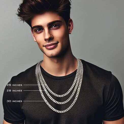 Cuban Link Chain for Men 7mm Silver Chain for Men Miami Cuban Mens Silver Chain,925 Sterling Silver Plated and 316L Stainless Steel 20/22/24/26/28/30 Inches Silver Chain for Men Necklace in Saudi Arabia