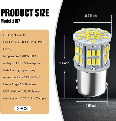 2 حزمة 1156 سيارة LED مصباح إشارة الانعطاف، تصميم اتصال واحد، ملحق إضاءة السيارة فائق السطوع مقاوم للماء، استبدال لمبة السيارات العالمية 1141 1003 7506 BA15S (الضوء الأبيض) in Saudi Arabia