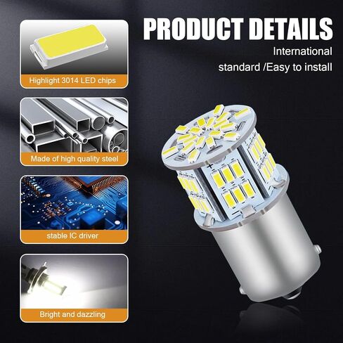 2 Pack 1156 Car LED Turn Signal Light Bulb, Single Contact Design, Super Bright Waterproof Vehicle Lighting Accessory, Universal 1141 1003 7506 BA15S Automotive Bulb Replacement (White Light) in Saudi Arabia