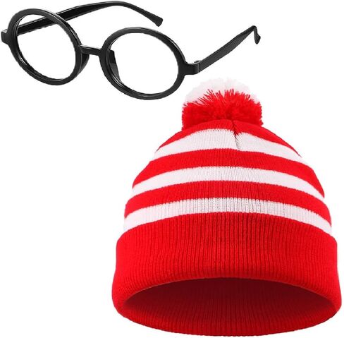Winter Beanie Hat Adult Knit Hat Red White Pom Pom Beanie Hats and Glasses Costume for Women and Men in Saudi Arabia