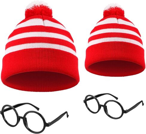Winter Beanie Hat Adult Knit Hat Red White Pom Pom Beanie Hats and Glasses Costume for Women and Men in Saudi Arabia