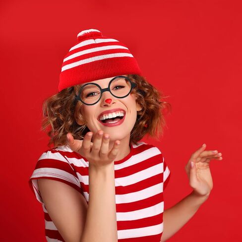 Winter Beanie Hat Adult Knit Hat Red White Pom Pom Beanie Hats and Glasses Costume for Women and Men in Saudi Arabia