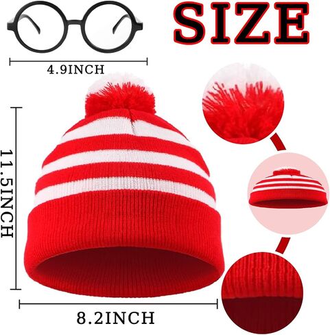 Winter Beanie Hat Adult Knit Hat Red White Pom Pom Beanie Hats and Glasses Costume for Women and Men in Saudi Arabia