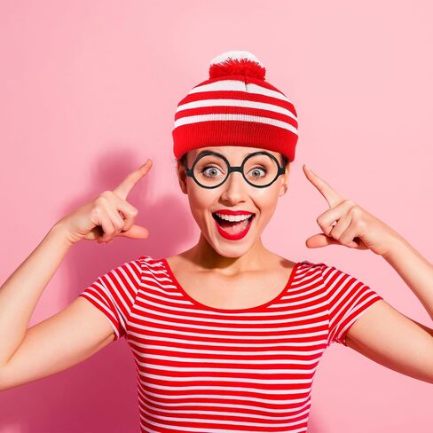 Winter Beanie Hat Adult Knit Hat Red White Pom Pom Beanie Hats and Glasses Costume for Women and Men in Saudi Arabia