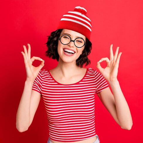 Winter Beanie Hat Adult Knit Hat Red White Pom Pom Beanie Hats and Glasses Costume for Women and Men in Saudi Arabia
