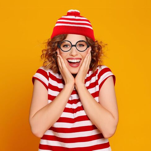 Winter Beanie Hat Adult Knit Hat Red White Pom Pom Beanie Hats and Glasses Costume for Women and Men in Saudi Arabia
