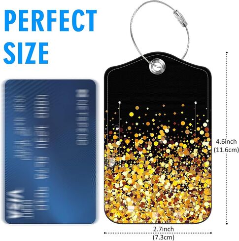 Luggage Tags for Suitcase Gold Glitter 2 PCS Leather Travel Luggage Tag with Stainless Steel Loop Name ID Label Privacy Cover for Women Men Travel in Saudi Arabia