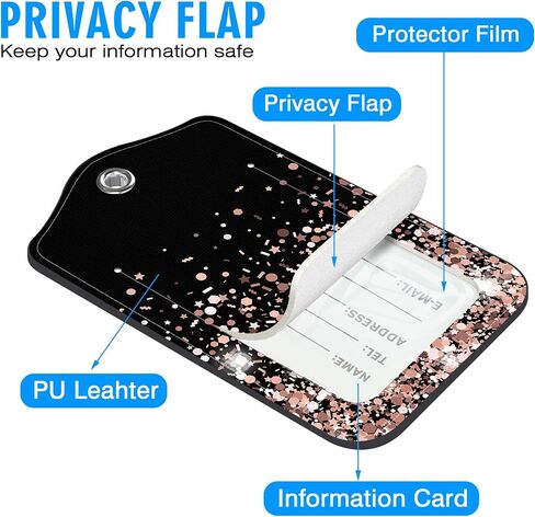 Luggage Tags for Suitcase Gold Glitter 2 PCS Leather Travel Luggage Tag with Stainless Steel Loop Name ID Label Privacy Cover for Women Men Travel in Saudi Arabia