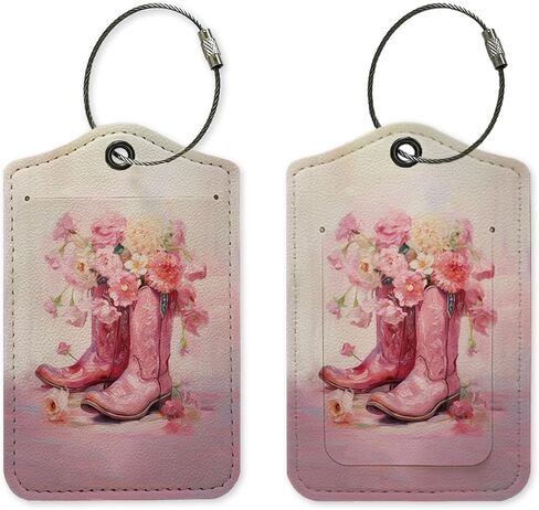 علامة الأمتعة الغربية الوردية، علامات الأمتعة لحقائب السفر، هدايا راعية البقر، هدايا غربية للنساء، حماية الخصوصية من جلد البولي يوريثان، معرفات علامات أسماء السفر للأمتعة in Kuwait