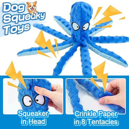 Alphatool Squeaky Dog Toy, Octopus Toys for Aggressive Chewers, Tough No Stuffing Plush Large Dogs, Crinkle Interactive Puppy Small Medium Dogs in Kuwait