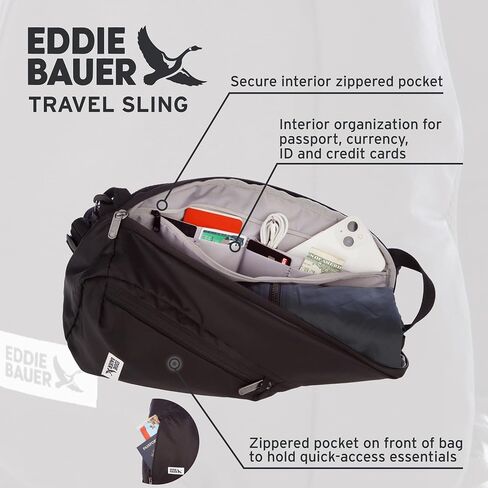 حقيبة Eddie Bauer 9L متعددة الأغراض RFID-Blocking خفيفة الوزن للسفر على الكتف، باللون الأسود in Kuwait