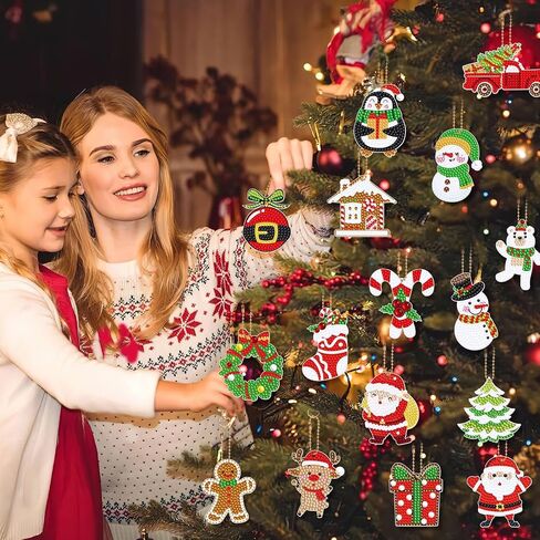 16Pcs Christmas Diamond Art Painting Keychain Kits 5D DIY Diamond Key Chain Hanging Ornaments Christmas Gift Tags Tree Decor Handmade Xmas Diamond Art Pendants for Holiday Festival Wrapping in Saudi Arabia