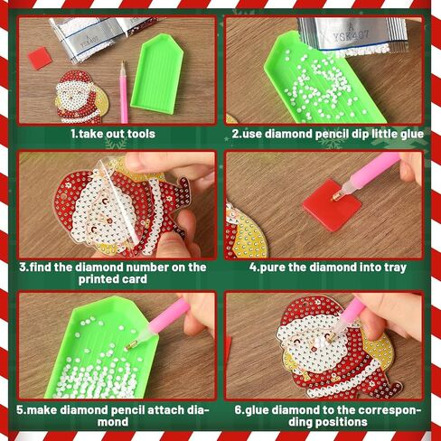 16Pcs Christmas Diamond Art Painting Keychain Kits 5D DIY Diamond Key Chain Hanging Ornaments Christmas Gift Tags Tree Decor Handmade Xmas Diamond Art Pendants for Holiday Festival Wrapping in Saudi Arabia