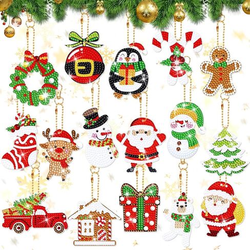 16Pcs Christmas Diamond Art Painting Keychain Kits 5D DIY Diamond Key Chain Hanging Ornaments Christmas Gift Tags Tree Decor Handmade Xmas Diamond Art Pendants for Holiday Festival Wrapping in Saudi Arabia