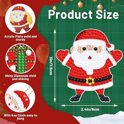 16Pcs Christmas Diamond Art Painting Keychain Kits 5D DIY Diamond Key Chain Hanging Ornaments Christmas Gift Tags Tree Decor Handmade Xmas Diamond Art Pendants for Holiday Festival Wrapping in Saudi Arabia