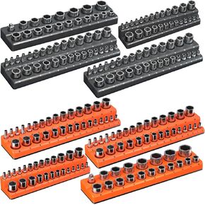 Magnetic Socket Organizer Holder Set – 8-Piece Tool Organizers Including 1/4", 3/8" and 1/2" Drive Socket Holder Metric & SAE 207 Pieces Socket Trays (Sockets are not Included)