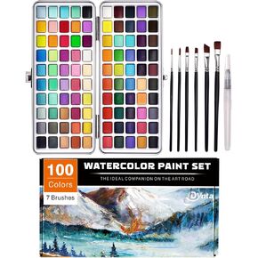 Watercolor Paint Set 100 Colors with 7 Brushes 25 Sheets Watercolor Paper Portable Painting Kit for Artists Beginners Kids Students Children