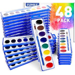 FUMILE Watercolors Paint Set Bulk,48 Pack,8 Washable,Bright Colors with Paintbrush.Watercolors Paint Set Kids for Parties, Classrooms,Art Lessons,Students, Party Favor,All Ages.