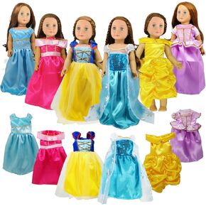 18 inch Doll Clothes Accessories -6Pcs Different Princess Costume Fits All 18 inch Girl Dolls