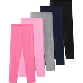 Girls Leggings 5 Pack Assorted Toddler Kids Teens Youth Cotton Pants Soft Comfort Stretchy Tights for School Uniform Play