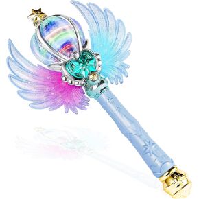 Light Up Snowflake Wand with Spinning LEDs and Sound Magic Princess Toys for Kids Girls Birthday Cosplay Party Favors, Pink