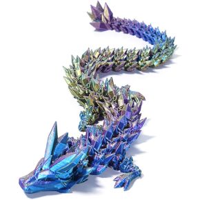 Three Color 12" 3D Printed Dragon, Articulated Dragon, Crystal Dragon, Dragon Fidget Toy, Home Office Decor Executive Desk Toy (Yellow Head)