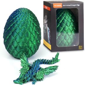 7" 3D Printed Dragon with Wings in Egg, Easter Basket Stuffers, Crystal Dragon Surprise in Eggs, Articulated Dragon, Dragon Fidget Toy, Home Office Decor Executive Desk Toy (Laser Blue)