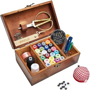 Sewing Kit, Wooden Sewing Basket with Accessories, Sewing Box with Sewing Kit Accessories for Home Repair Tool Set for Beginners/Women/Men/Girls/Kids in Saudi Arabia