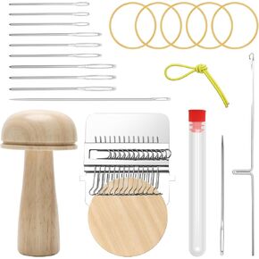 Windspeed Wooden Darning Mushroom for Sock Darning Kit Darning Supplies Include 1 Darning Mushroom 14 Hooks Speedweve Darning Loom 9 Large Eye Needles for DIY Handicraft Home Sewing Care