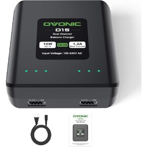 OVONIC D15 Dual LiPo Battery Charger AC 15W 1.2A for 1S 2S 3S Lipo Batteries, RC Battery Charger
