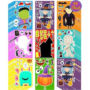 40 Sheets Halloween Stickers Halloween Party Games for Kids Make Your Own Stickers Jack-O-Lantern Make a Face Stickers DIY Halloween Activities Halloween Party Favors