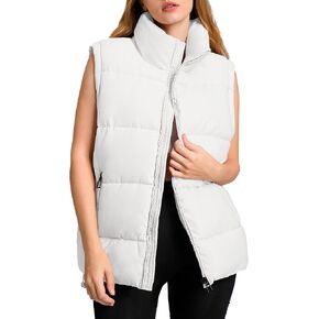 Polu Womens Puffer Vest 2024 Oversized Lightweight Winter Sleeveless Zip Up Padded Stand Collar Jacket Coat Warm in Kuwait