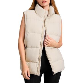 Polu Womens Puffer Vest 2024 Oversized Lightweight Winter Sleeveless Zip Up Padded Stand Collar Jacket Coat Warm