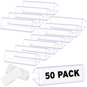 Shelf Label Holder,50PCS Reusable Plastic Wire Shelf Label Holder,Clear Shelf Tags for Wire Shelving for Shopping Mall，Retail Store with Insert Card (50)