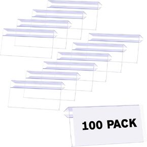 Shelf Label Holder,100PCS Reusable Plastic Wire Shelf Label Holder,Clear Shelf Tags for Wire Shelving for Shopping Mall，Retail Store with Insert Card