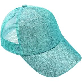 Baseball Cap for Girls Criss Cross Ponytail Baseball Hats Rainbow Glitter Sun Cap Lake Green