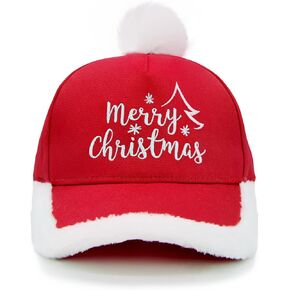 Kid's Merry Christmas Hat for Toddler 3-10, Embroidery Adjustable Xmas Baseball Cap, Holiday Party Accessories, Red/White