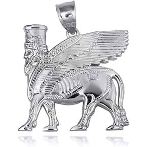 Ancient Assyrian God Lamassu Winged Bull Pendant Necklace Fine Real Solid 925 Sterling Silver in Kuwait