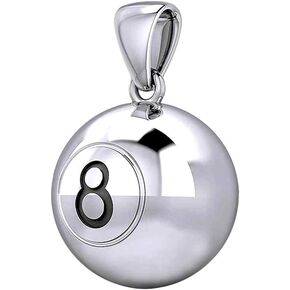 US Jewels New 925 Sterling Silver 3D Large Eight 8 Ball Billiards Sports Charm Pendant, 18.5mm
